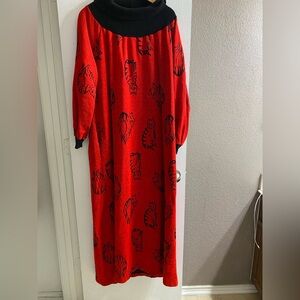 Vintage Cat Enticements Pullover Red Turtle Neck Sweater Dress USA MADE 80s Cats